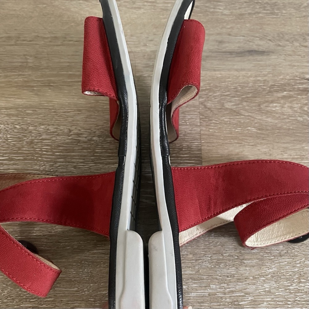 Fly London Red Suede Crossover Strap Sandals with Ankle Support - Picture 5 of 10